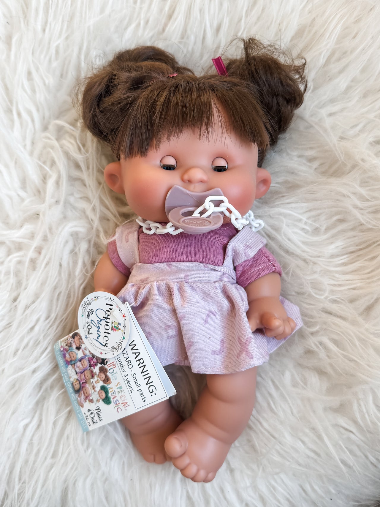 Victoria - Authentic Pepotes 10.2" Girl Doll with Brunette Hair and Sleepy Eyes